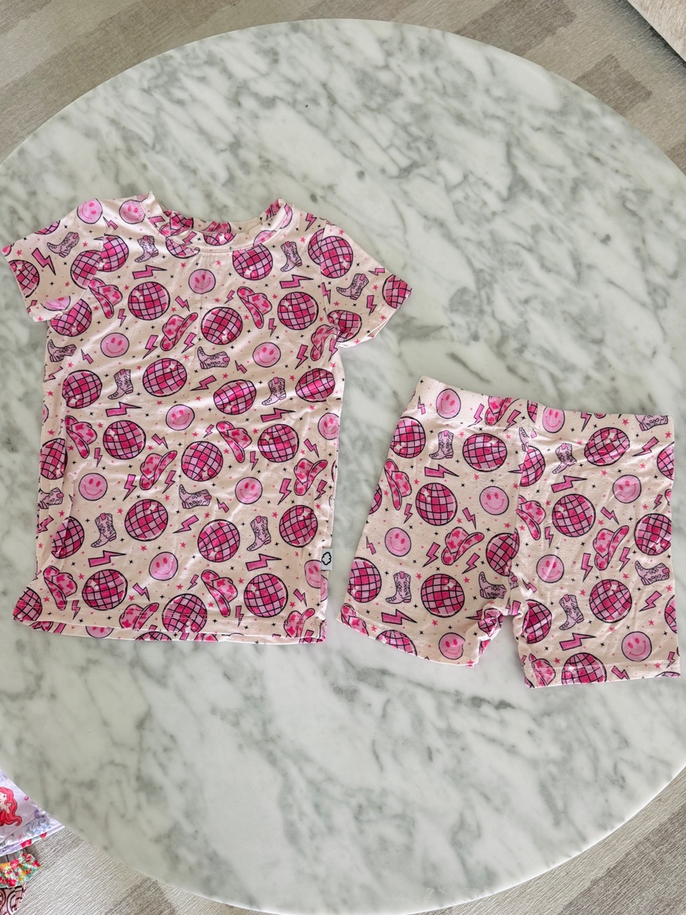 Girls' Pink Disco & Smiley Short Pajama Set